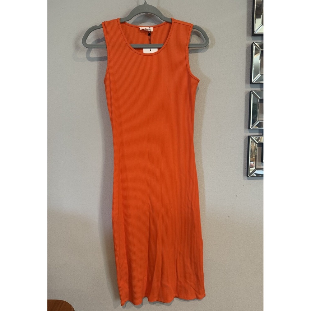 NWT Sugarlips Sz S Lisbon Ribbed Knit Tank Midi Dress Flame‎ Orange